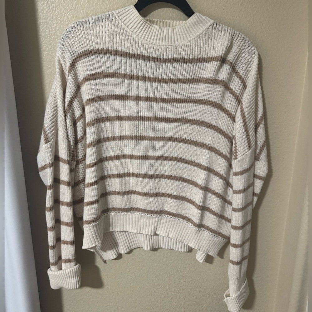 Stitch and Feather Striped Cream and Brown Women's Sweater